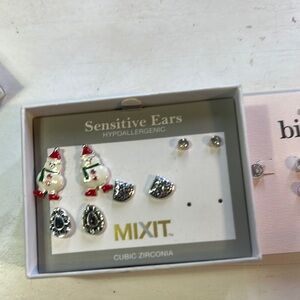 Mixit Snowman Earrings Set - Red and Silver